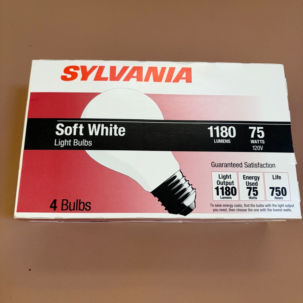 Sylvania 75W Soft White Incandescent Light Bulbs 1180 Lumens 3-Pack 75A/W/RP/4